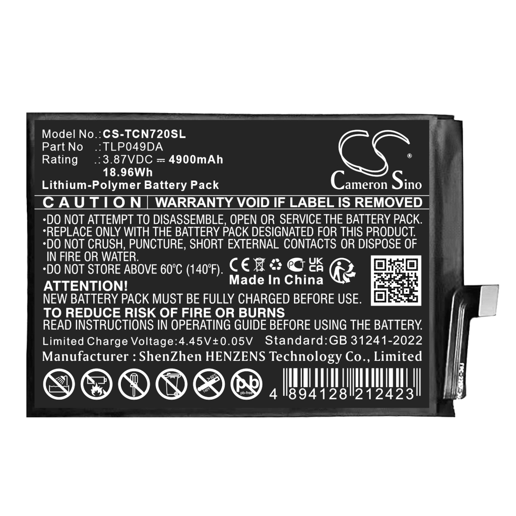 Compatible battery replacement for TCL TLP049DA