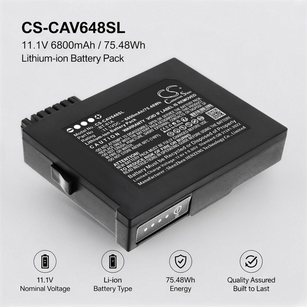 CS-CAV648SL Produktinfografik: 11,1V / 6800mAh / 75,48Wh Li-ion mit Spezifikationssymbolen