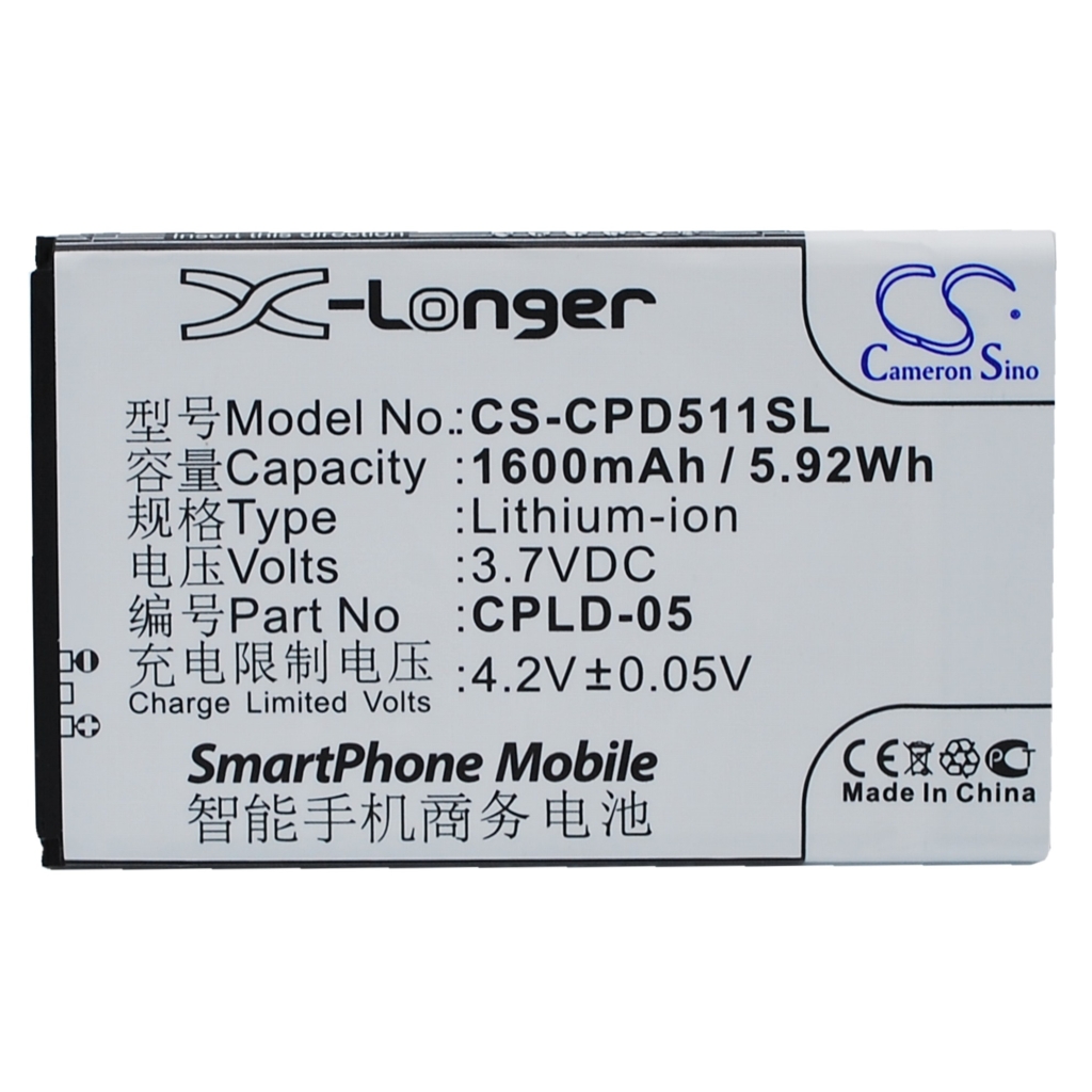Cameron Sino CS-CPD511SL Li-ion Telefonakku 3,7V 1600mAh, flache Etikettansicht