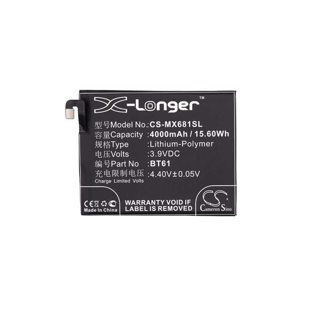 Compatible battery replacement for MeiZu BT61