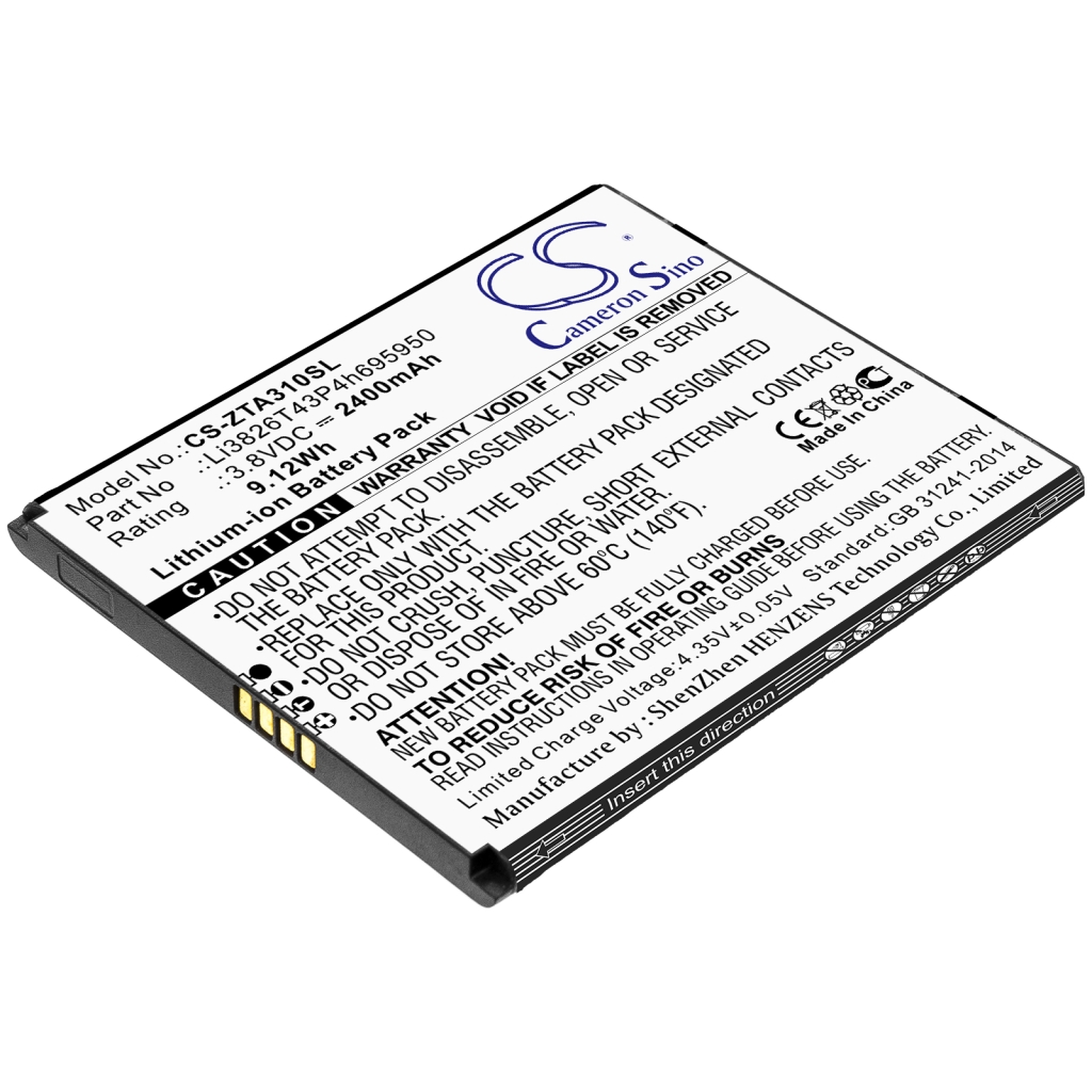 Compatible battery replacement for ZTE LI3826T43P4H695950