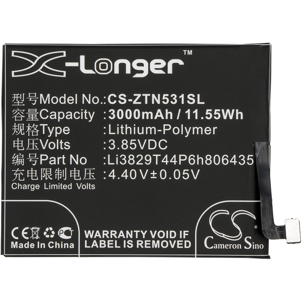 Compatible battery replacement for Nubia LI3829T44P6H806435