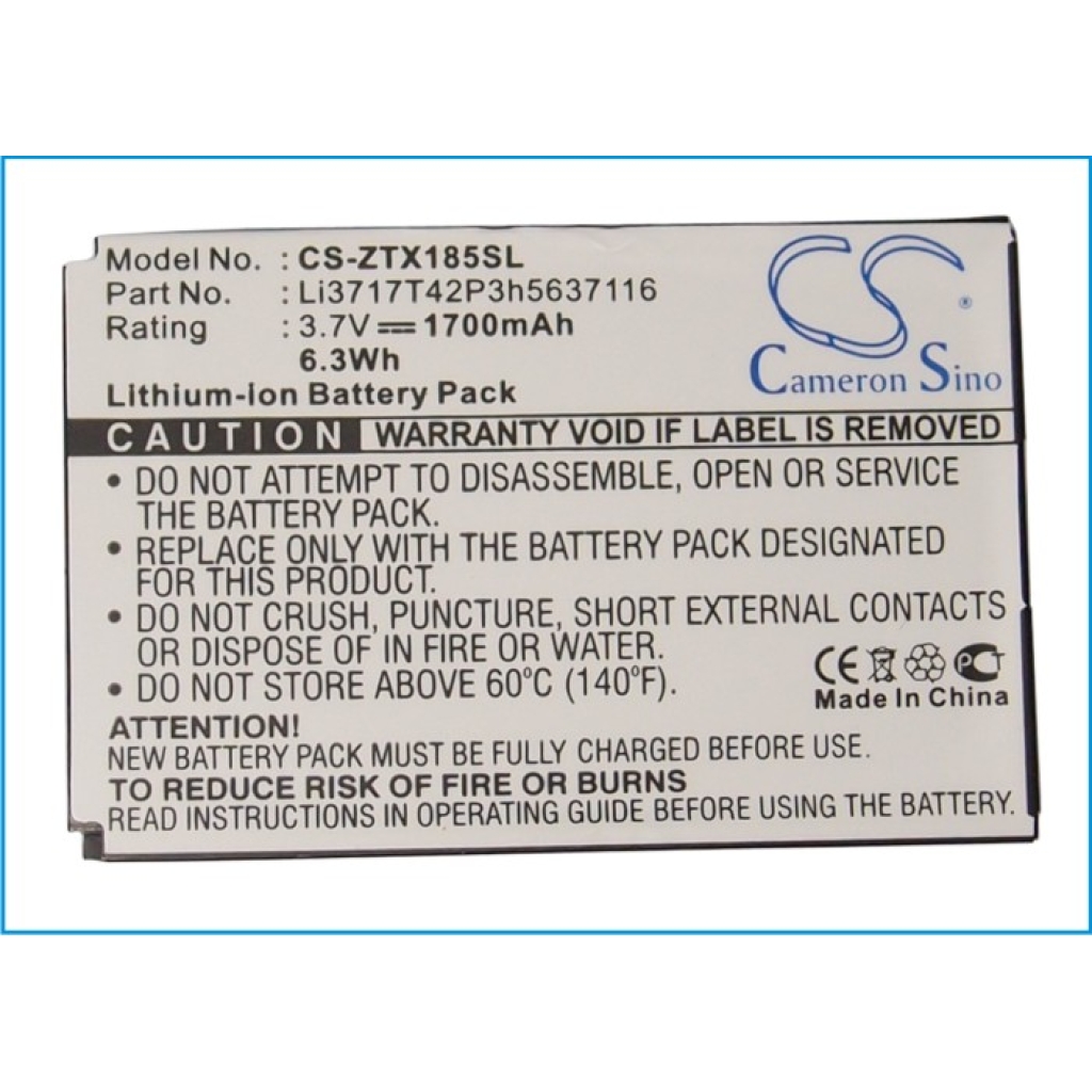 Compatible battery replacement for ZTE LI3717T42P3H5637116